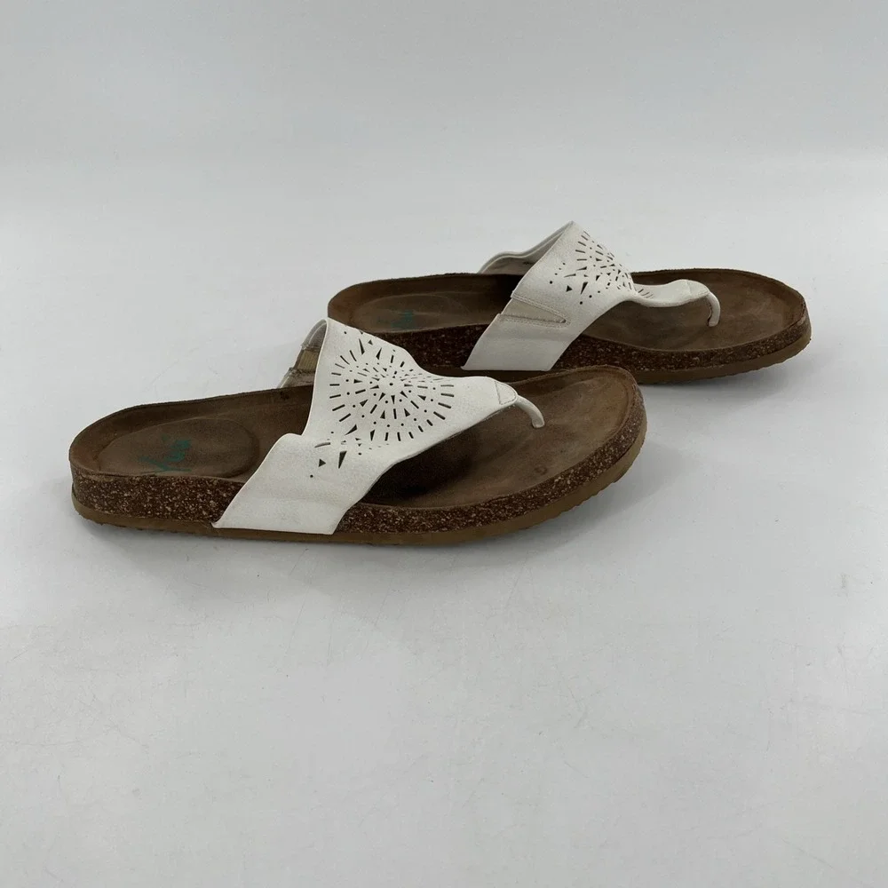 Yuu Womens White Flip Flop Thong Cork Flat 8 Sandal Philis Sunburst Cutout 9.5 M